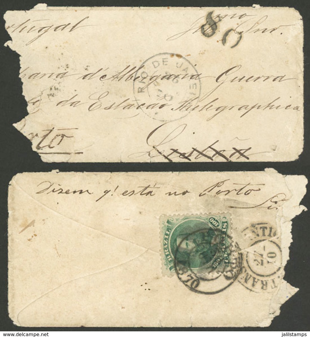 BRAZIL: Small Cover Sent To Lisboa On 25/OC/1870, Franked On Back With 100Rs., The Envelope Shows Defects On The Left, L - Cartoline Maximum