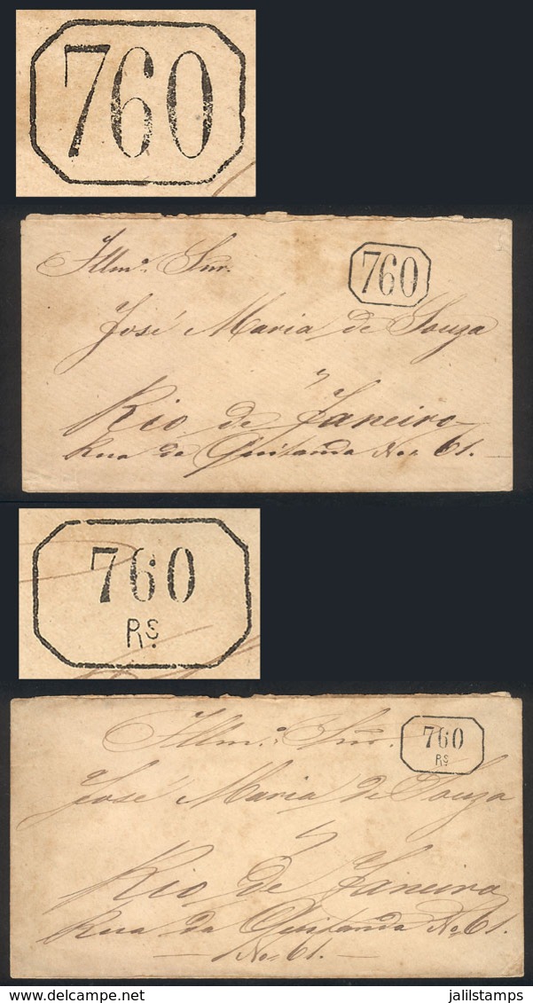 BRAZIL: 2 Covers Used In Rio De Janeiro In 1878, With Rating Marks "760" And "760 Rs.", Very Interesting!" - Cartoline Maximum