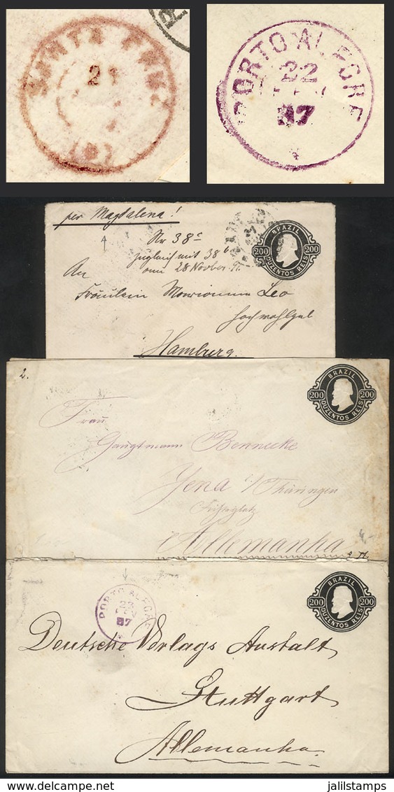 BRAZIL: 3 Stationery Envelopes Of 200Rs. Sent To Germany Between 1885 And 1891, With Interesting Cancels, For Example Da - Cartoline Maximum