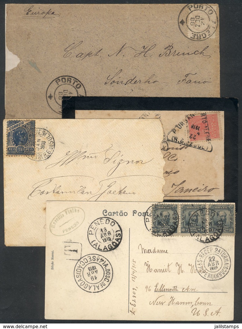 BRAZIL: 3 Covers + 1 Card Used Between 1888 And 1918, Interesting! - Cartes-maximum