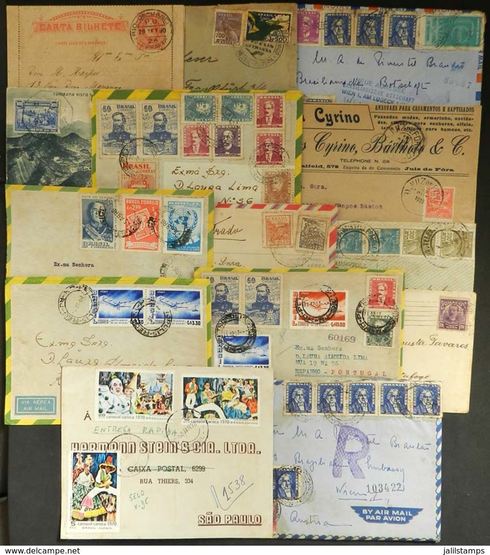 BRAZIL: 14 Covers, Postal Stationeries Etc. Used Between 1890 And 1970, With Some Good Postages And Interesting Postmark - Cartes-maximum