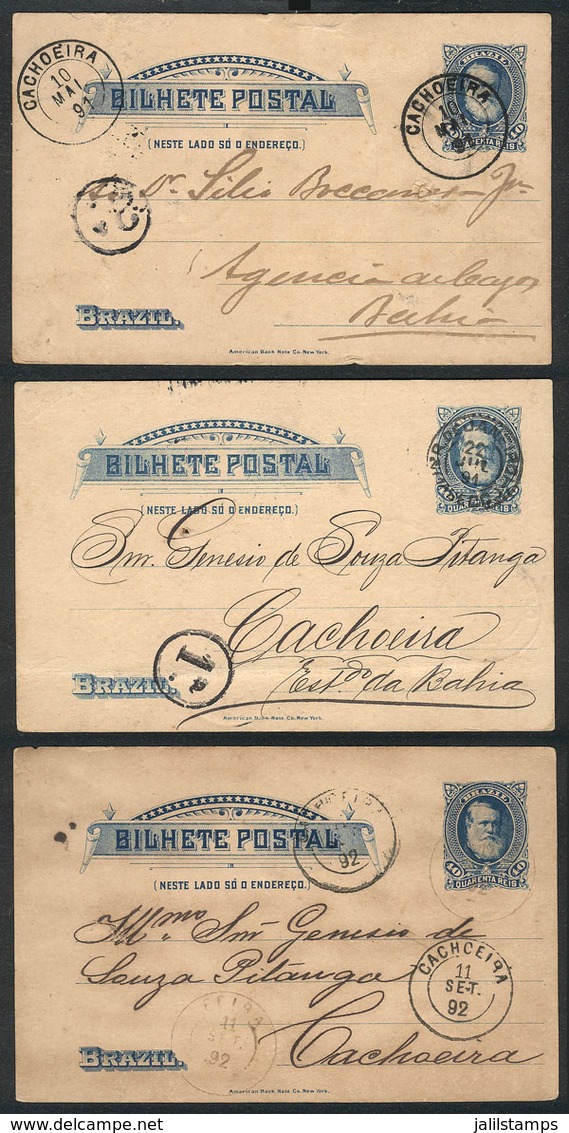 BRAZIL: RHM.BP-14 (x2) + 15, Postal Cards Used In 1891/2, With Interesting Postmarks, Fine Quality, Catalog Value 590Rs. - Cartes-maximum