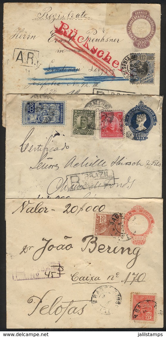 BRAZIL: 3 Registered Covers Sent Between 1897 And 1927 To Various Destinations, Very Nice Postages And Postal Marks, Fin - Cartes-maximum