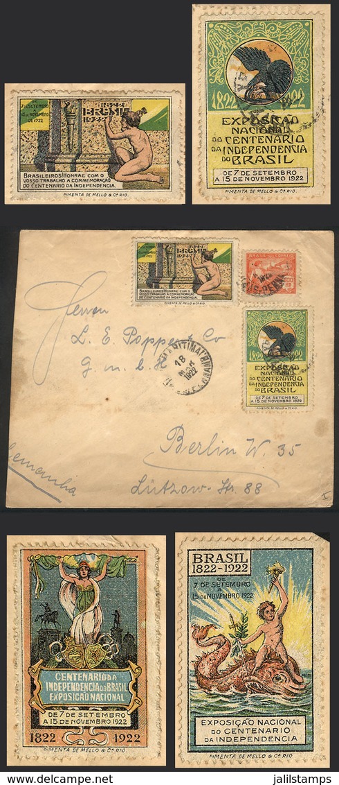 BRAZIL: Cover Sent From Pernambuco To Germany On 18/MAR/1922 Franked With 600Rs., With 4 Beautiful Cinderellas Of The Ce - Cartoline Maximum