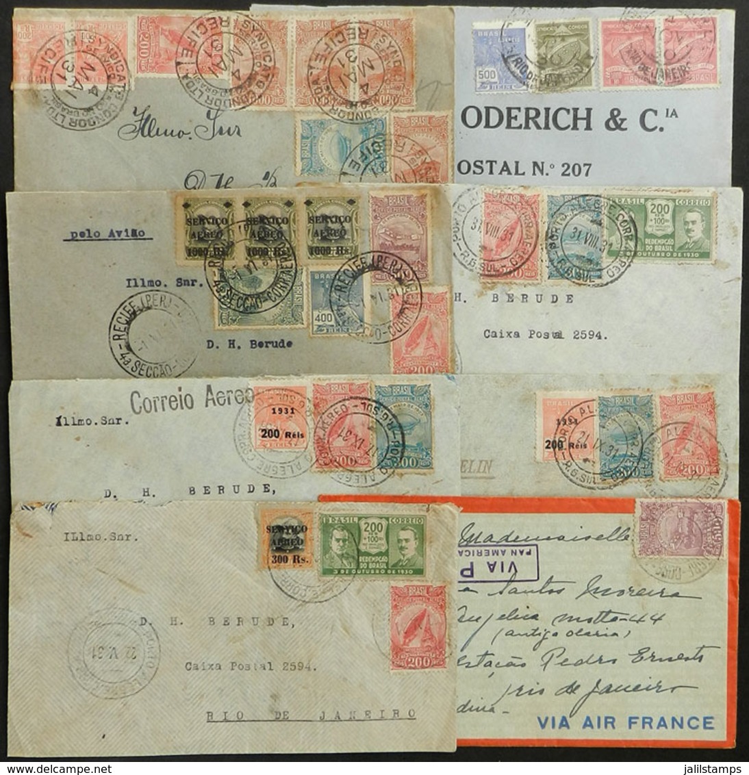BRAZIL: 8 Covers Flown Between 1930 And 1935 With Varied Postages And Destinations, Carried By Airlines: Condor, Panair, - Cartoline Maximum