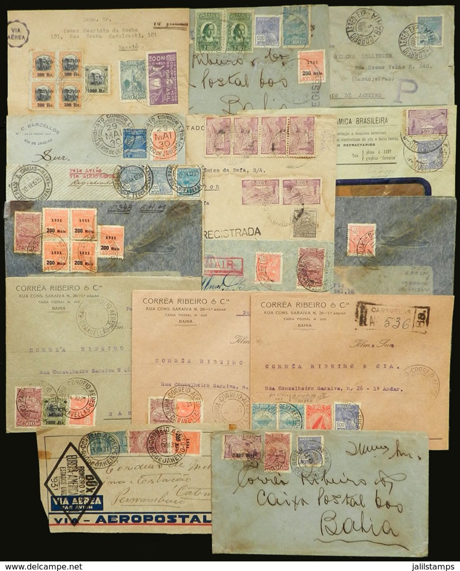 BRAZIL: 14 Covers + 1 Front Posted By Airmail Between 1930 And 1936, With Some Very Interesting Postages And Postmarks,  - Cartes-maximum