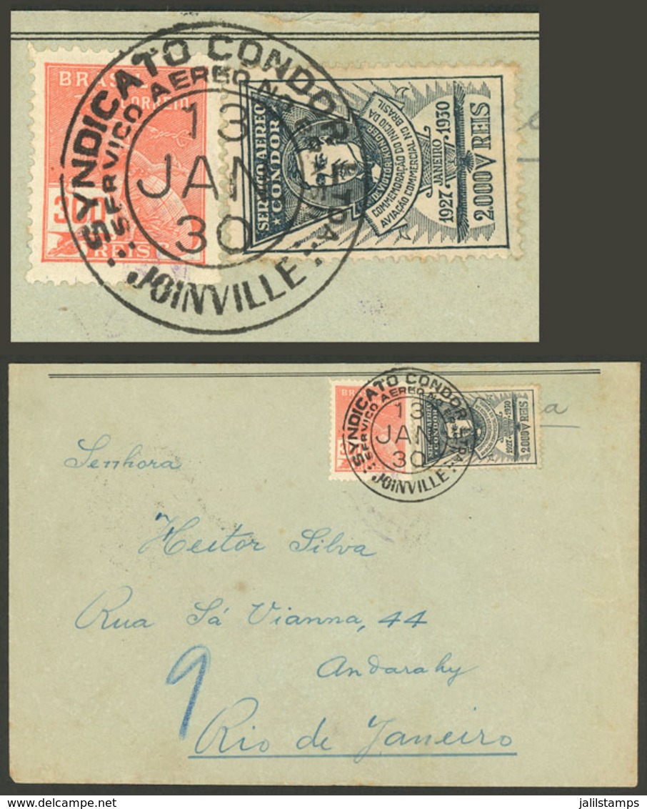 BRAZIL: 13/JA/1930 Joinville - Rio De Janeiro: Airmail Cover Franked By RHM.K-11 + Another Value, With Several Transit A - Cartoline Maximum