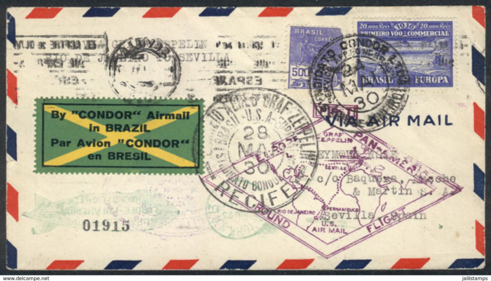 BRAZIL: ZEPPELIN: Cover Franked By RHM.Z-3 + Another Value, Sent From Rio De Janeiro To SPAIN On 24/MAY/1930, With Speci - Cartes-maximum