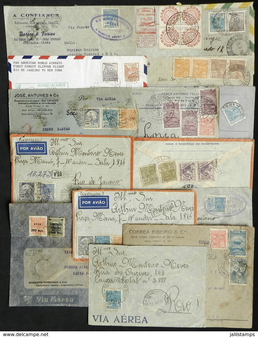 BRAZIL: 15 Airmail Covers Used In 1930/40s, With Interesting Material For The Specialist! - Cartes-maximum