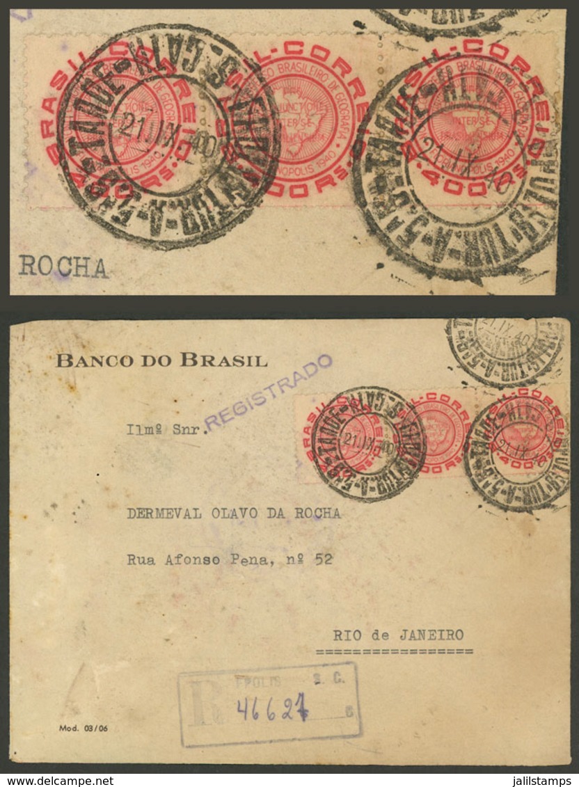 BRAZIL: 21/SE/1940 Fpolis - Rio De Janeiro: Registered Cover Franked With Strip X3 Of RHM.C-151, Very Nice! - Cartoline Maximum