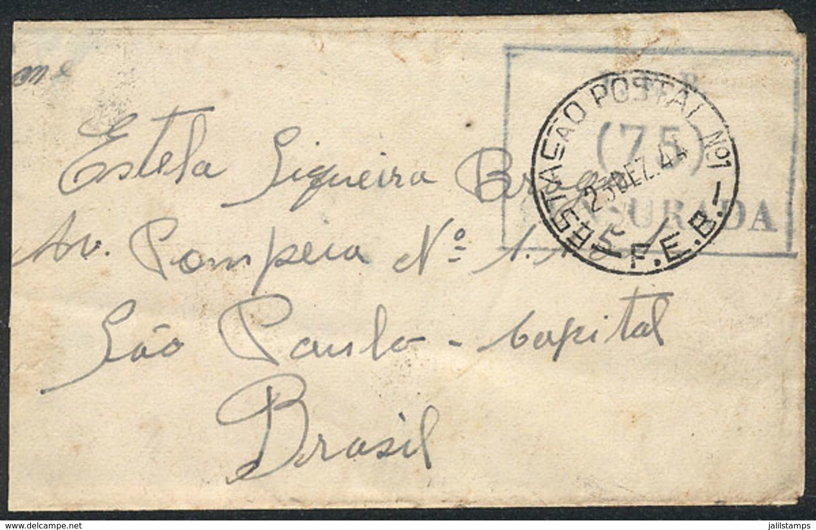 BRAZIL: Cover Sent To Sao Paulo On 23/DE/1944 By A Soldier At The War Front, With Military Franchise, Datestamped "ESTAÇ - Cartoline Maximum