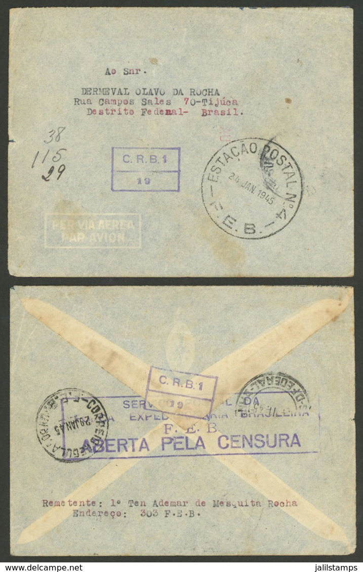 BRAZIL: Cover Sent To Rio On 24/JA/1945, With Military Postal Franchise, By A Soldier Of The F.E.B., With Interesting Po - Cartoline Maximum