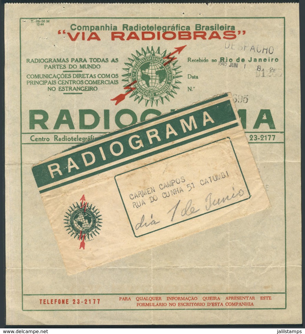BRAZIL: Radiogram Of 1/JUN/1945 (FEB), Including Its Original Envelope, Fine Quality, Interesting! - Cartoline Maximum