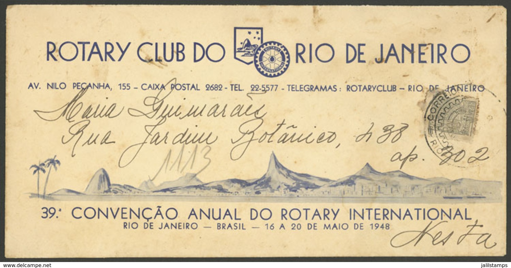 BRAZIL: Special Cover Of The 39th Intl. ROTARY Convention, Used In Rio In MAY/1948 With Special Postmark, Very Nice! - Cartoline Maximum