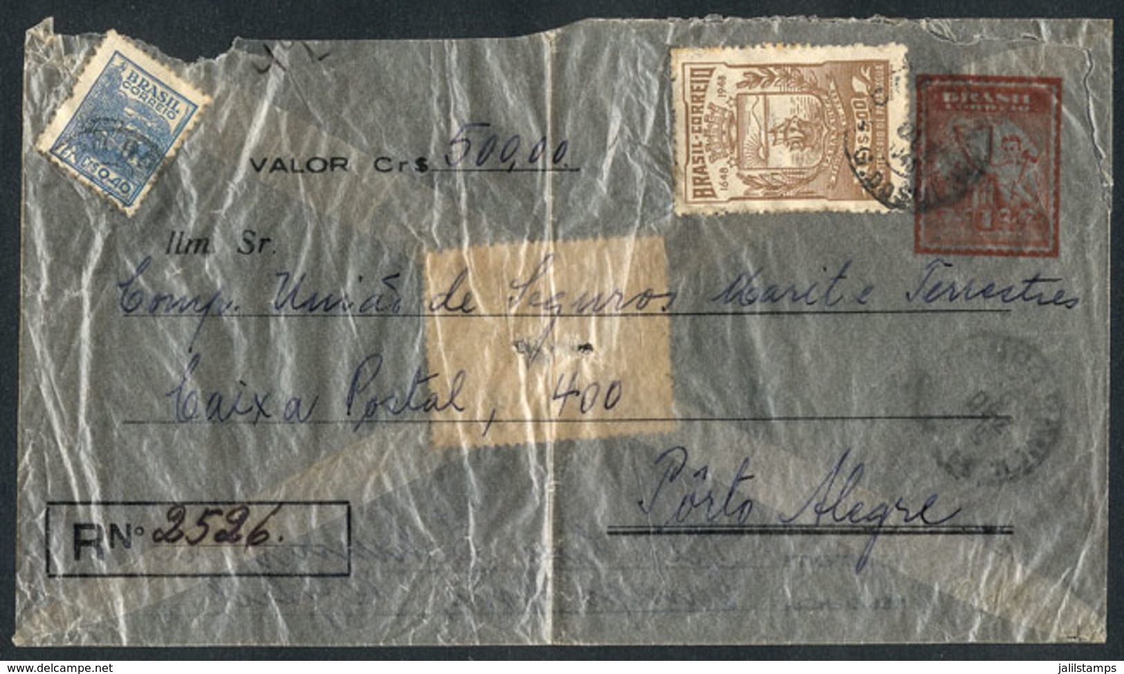 BRAZIL: Special Envelope For Declared Value With Additional Postage, Sent From Campo Bom To Porto Alegre On 9/DE/1948, I - Cartoline Maximum