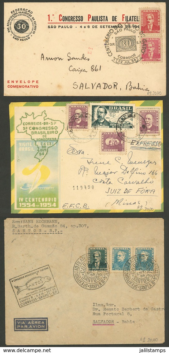 BRAZIL: 3 Covers Used Between 1954 And 1956, All With Special Topical Cancels, Very Nice! - Cartoline Maximum