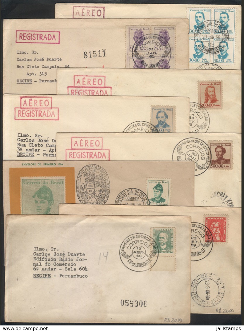 BRAZIL: 8 Covers Used Between 1959 And 1967, All Franked With Definitive Stamps And FIRST DAY Postmarks, VF! - Cartoline Maximum