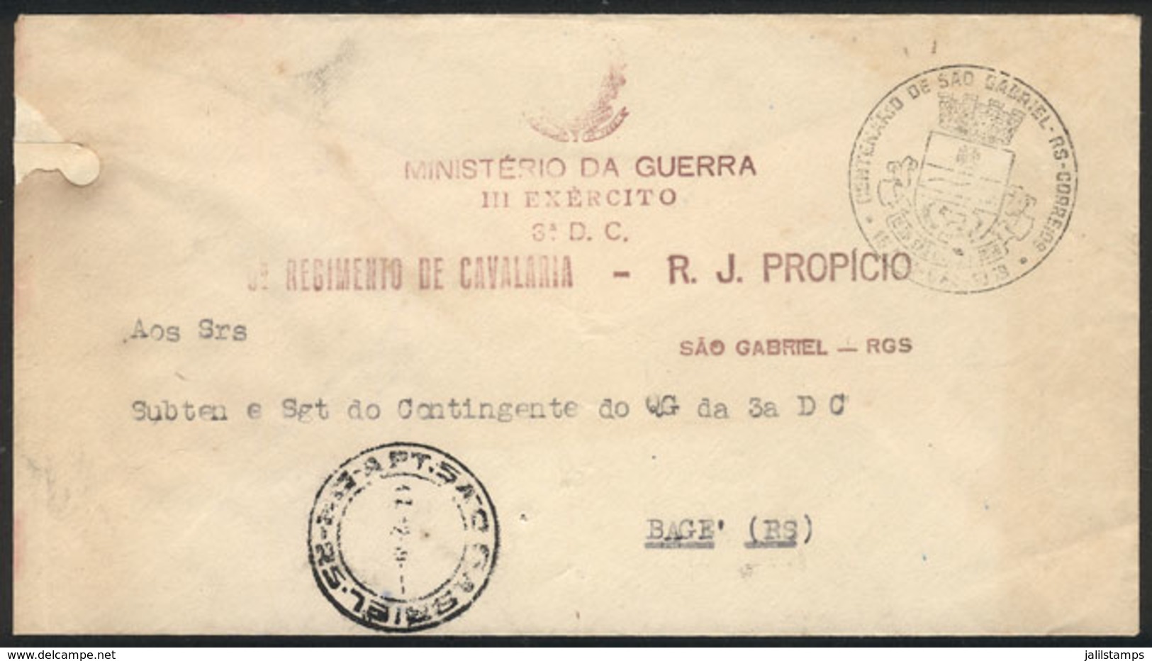 BRAZIL: Cover Sent From Sao Gabriel (RGS) To Bagé In DE/1959, With Military Free Frank, Interesting! - Cartoline Maximum