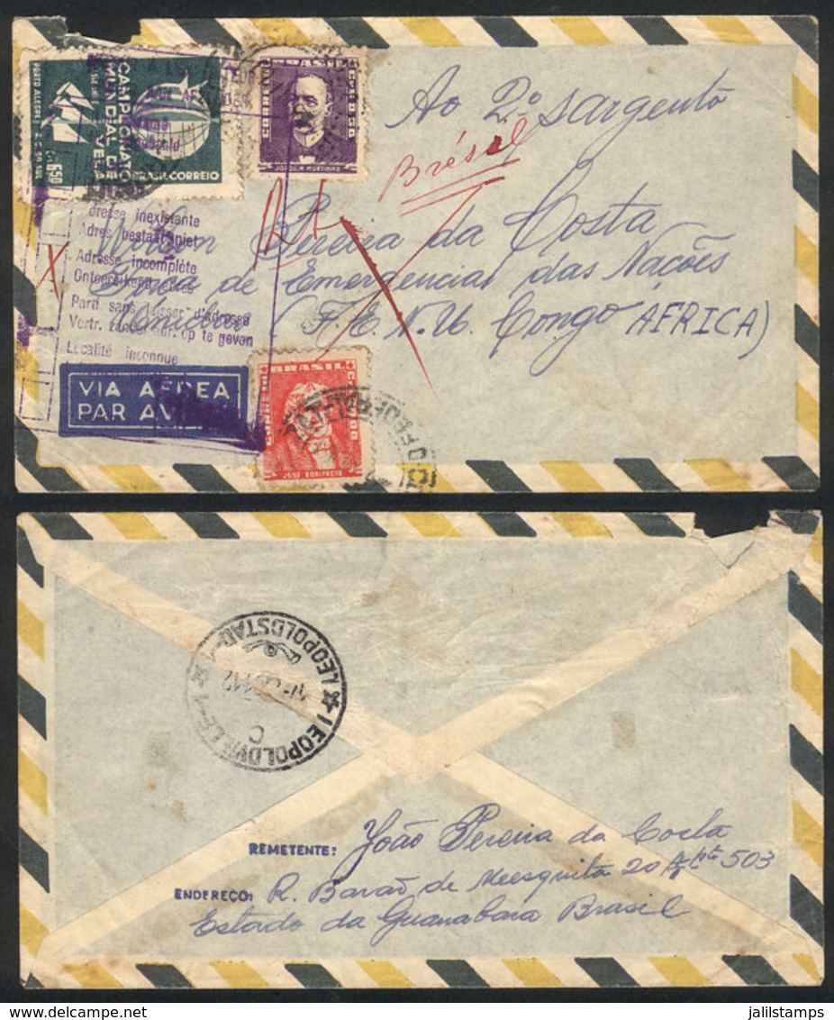 BRAZIL: Airmail Cover Sent In FE/1961 To A Soldier Of The UN EMERGENCY FORCE In Congo, And Returned To Sender, Rare! - Cartoline Maximum