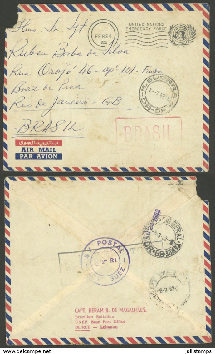 BRAZIL: Cover Posted By A Brazilian Soldier In The UNO Emergency Forces In LEBANON On 24/FE/1962, To His Family In Rio,  - Cartoline Maximum