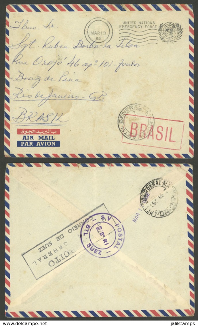 BRAZIL: Cover Posted By A Brazilian Soldier In The UNO Emergency Forces In EGYPT On 13/MAR/1962, To His Family In Rio, W - Cartoline Maximum