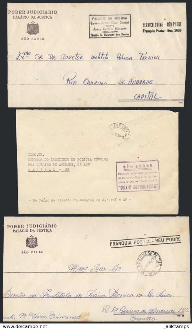 BRAZIL: 3 Covers (circa 1960/1970) With Free Frank Because They Were Sent By POOR PRISONERS, Minor Defects (mainly On Re - Cartoline Maximum