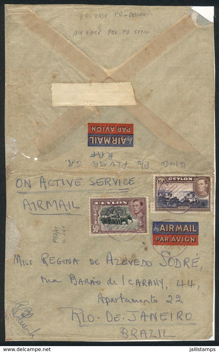 CEYLON: Airmail Cover Sent By A Member Of The RAF At The War Front (circa 1942) To Brazil, Very Interesting, Rare Destin - Ceylon (...-1947)