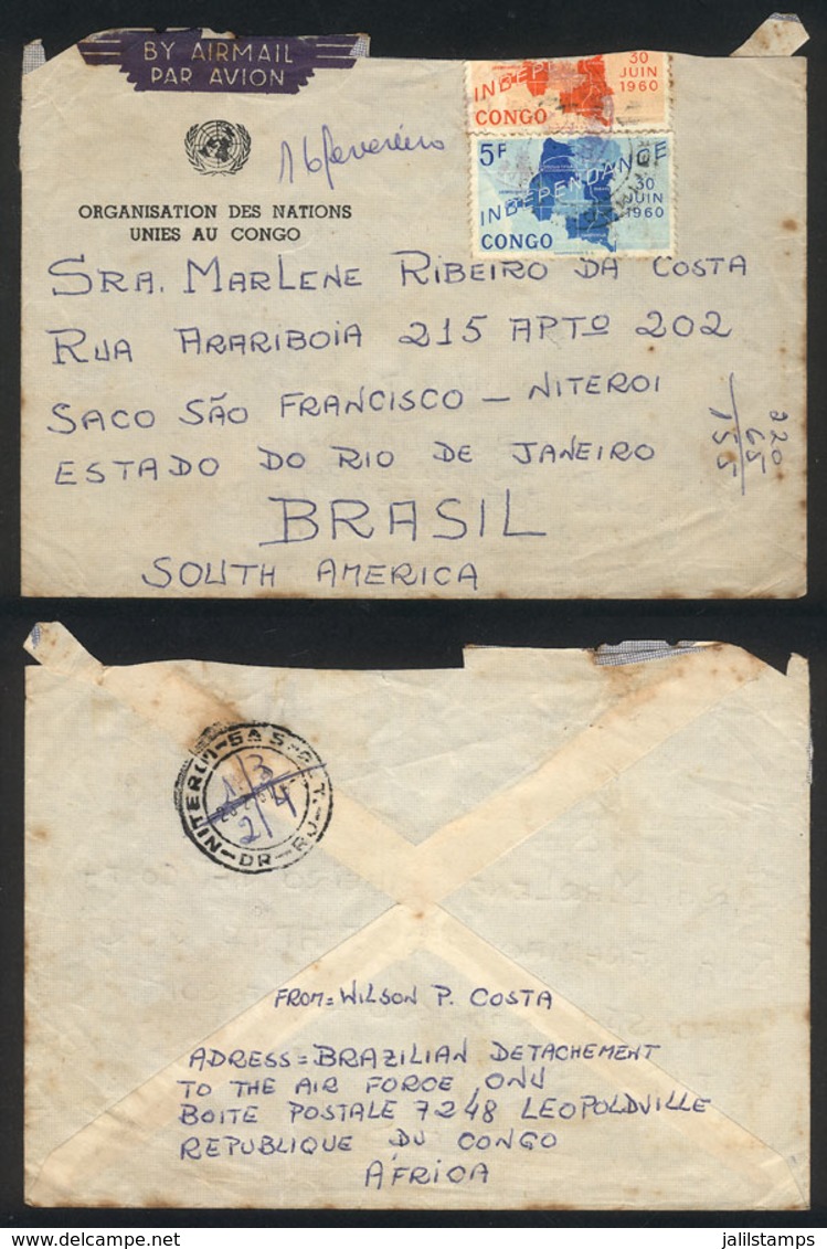 CONGO: BRAZILIAN SOLDIER Of The UNO Peace Force In Congo: Airmail Cover Sent To His Wife In Rio De Janeiro On 16/FE/1961 - Altri & Non Classificati