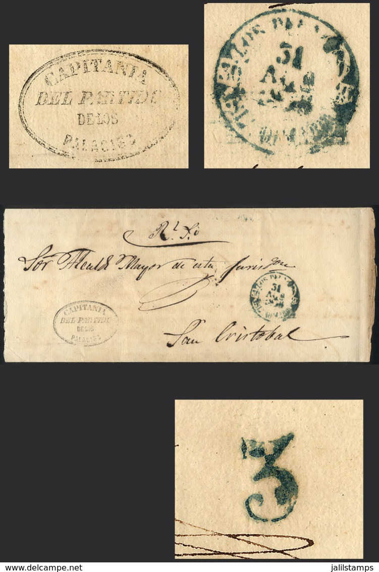 CUBA: Official Folded Cover Sent From LOS PALACIOS To San Cristobal On 31/AU/1858 With Interesting Postal Marks, VF Qual - Altri & Non Classificati