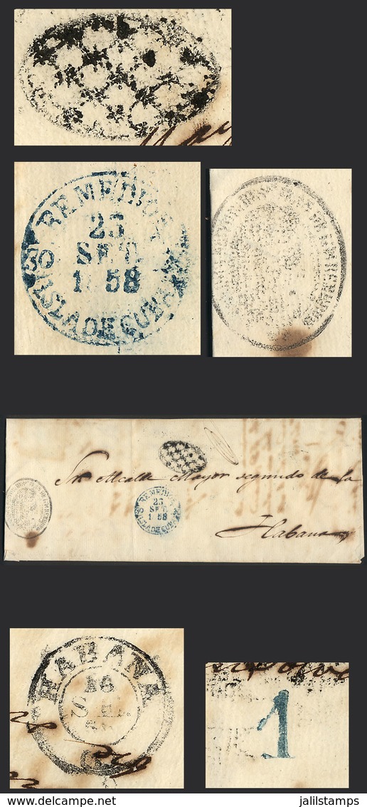 CUBA: Official Folded Cover Sent From REMEDIOS To Habana On 25/SE/1858 With Interesting Postal Marks, VF Quality! - Autres & Non Classés