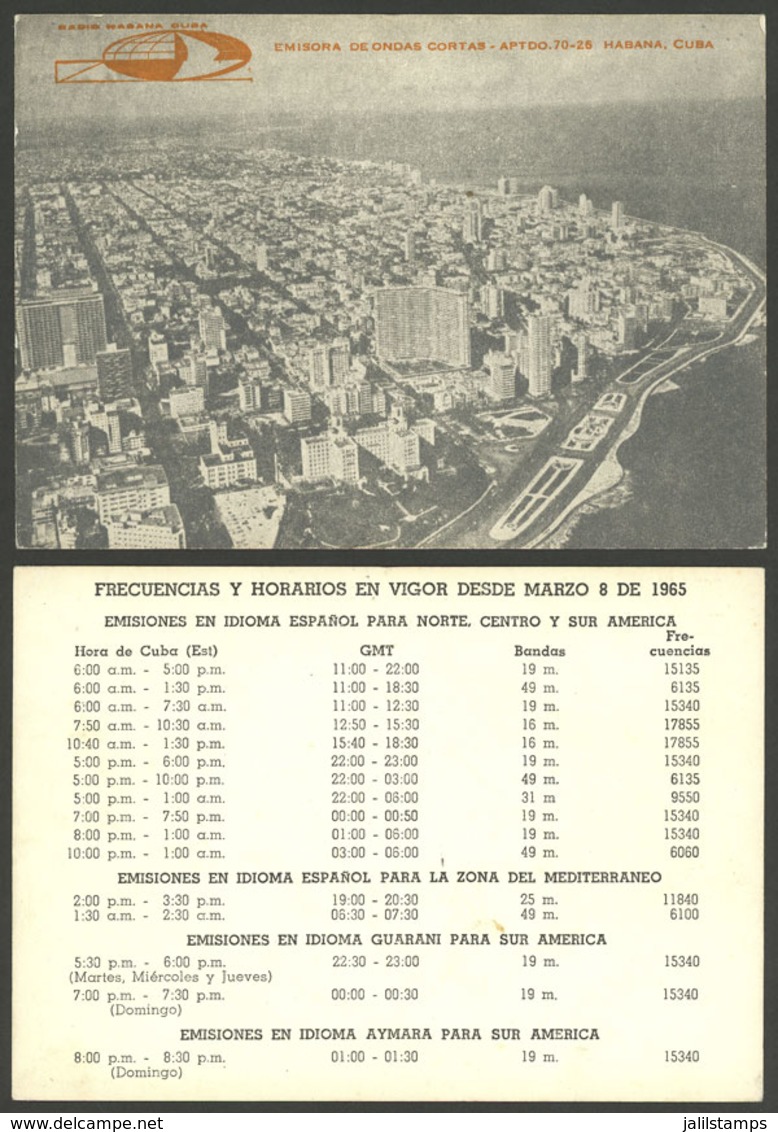 CUBA: HABANA: General View, Card Of "Radio Habana Cuba", With Impression On Back Of The Frequencies Effective From 1965, - Cuba