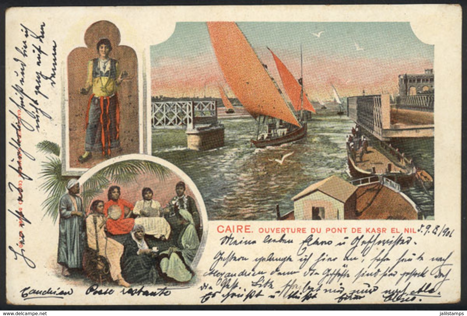 EGYPT: CAIRO: Kasr El-Nil Bridge And Egyptian Types, Ed. Carlo Mieli, Sent From Cairo To Austria In AU/1901, VF Quality! - Autres & Non Classés