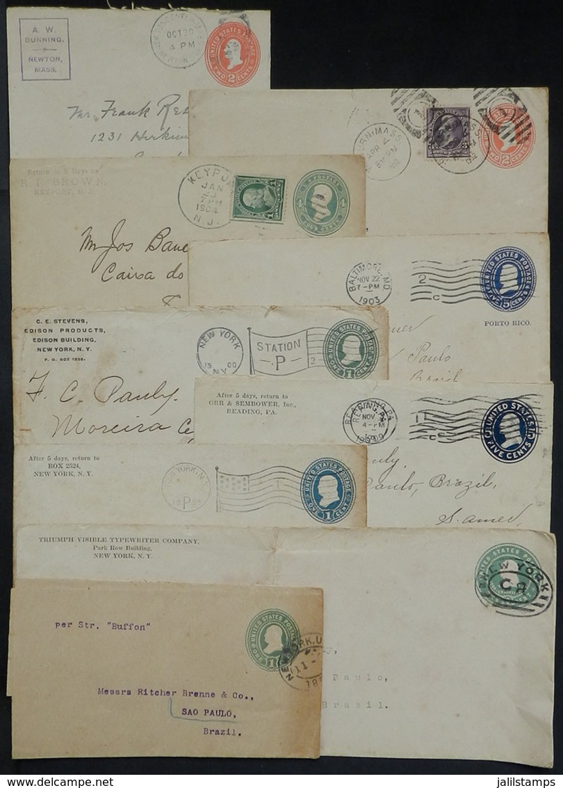 UNITED STATES: 8 Postal Stationeries (mostly Covers) Used Between 1898 And 1909, Almost All Sent To Brazil, Interesting! - Storia Postale