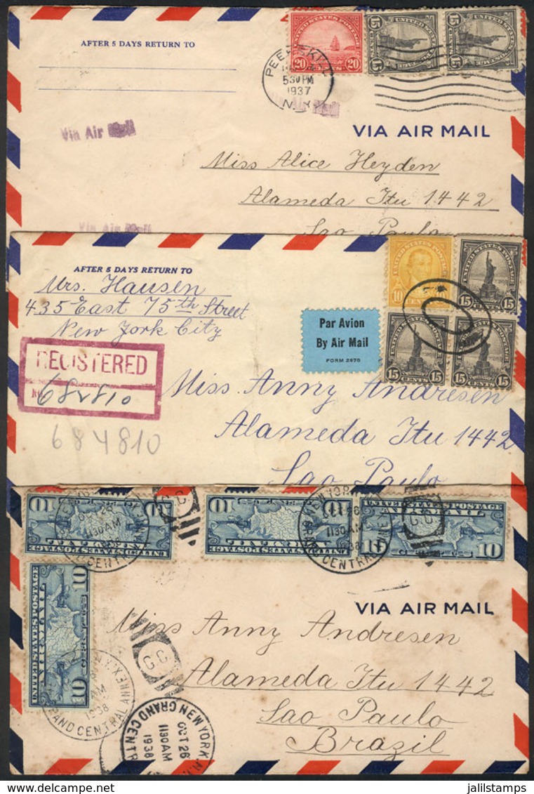 UNITED STATES: 3 Covers Sent To Brazil In 1937/8, Nice Postages! - Poststempel