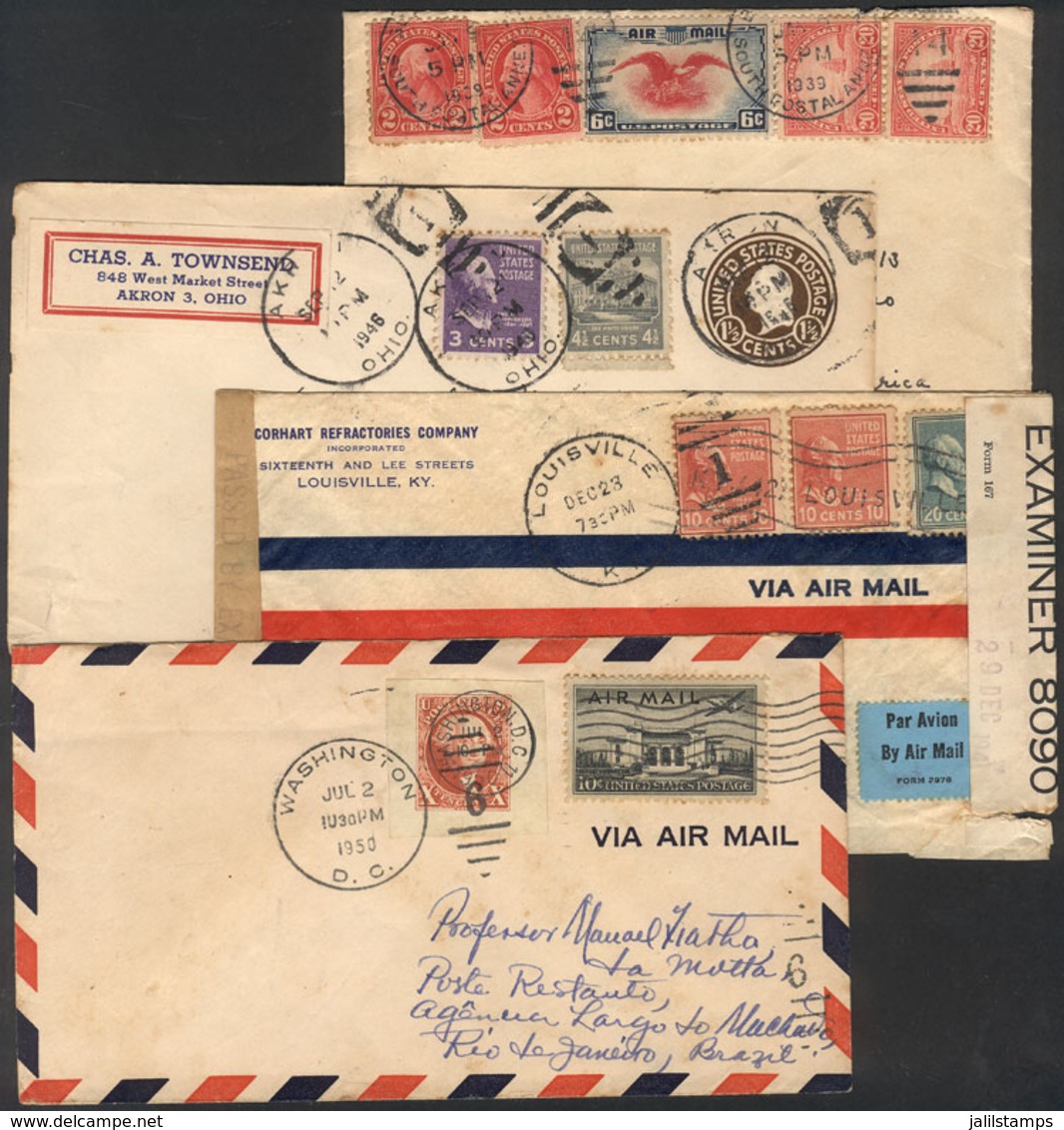 UNITED STATES: 4 Covers Posted (mostly To Brazil) Between 1939 And 1950, Interesting! - Storia Postale