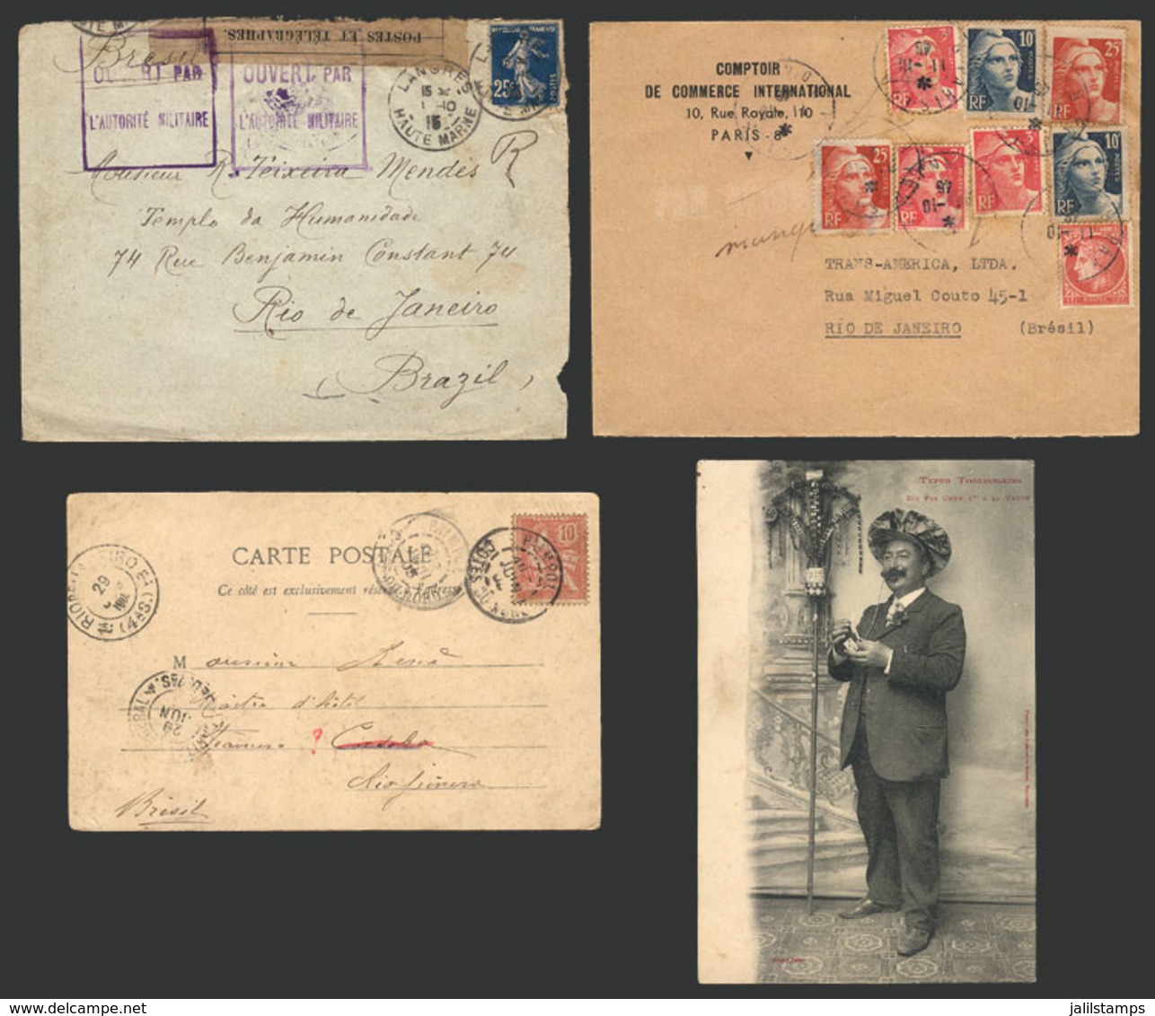 FRANCE: 2 Covers + 1 PC Sent To Brazil Between 1903 And 1946, Also A Nice PC: "types Toulosains", Fine Quality!" - Altri & Non Classificati
