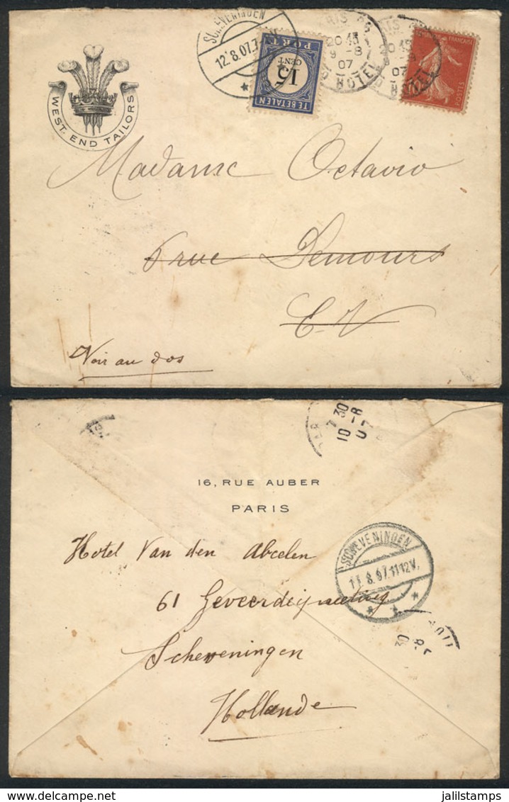 FRANCE: Cover Sent From Paris On 9/AU/1907 To A Local Address And Then Forwarded To The Netherlands, Where It Received A - Autres & Non Classés