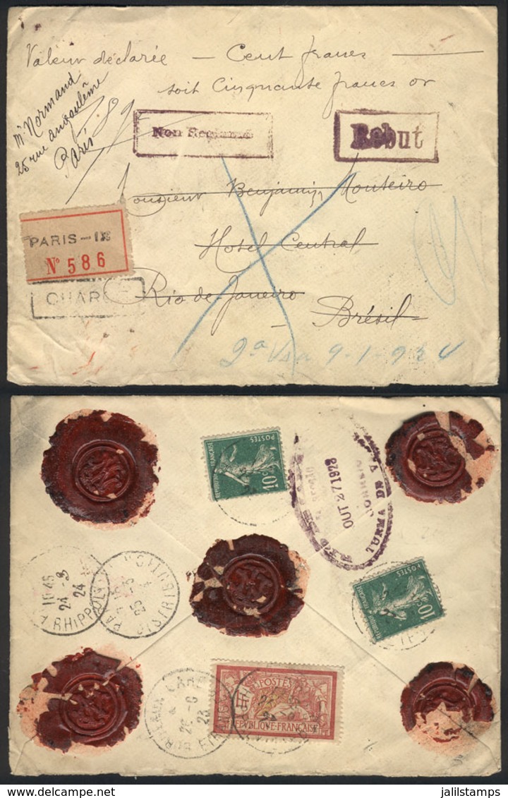 FRANCE: 26/SE/1923 Paris - Rio De Janeiro: Registered Cover With Declared Value For "50 Francs Or", It Arrived In Rio On - Altri & Non Classificati