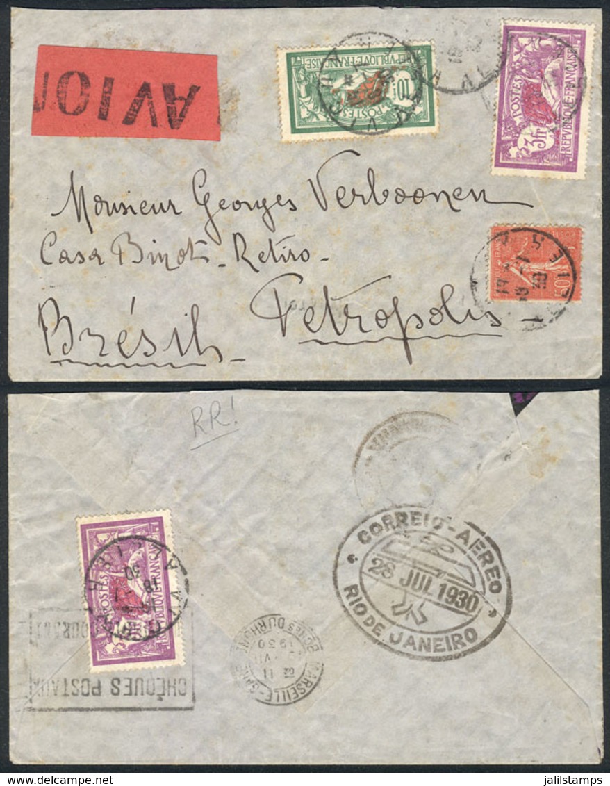 FRANCE: Airmail Cover Sent To Brazil On 18/JUL/1930 Franked With 16.50Fr., VF Quality! - Altri & Non Classificati