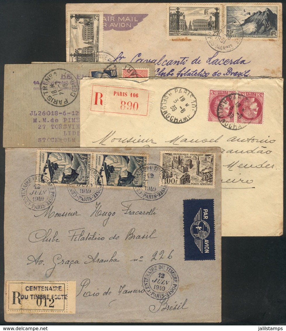 FRANCE: 3 Covers + 1 Wrapper Used Between 1939 And 1951, One Cancelled "Centenaire Du Timbre Poste - Paris", Interesting - Autres & Non Classés