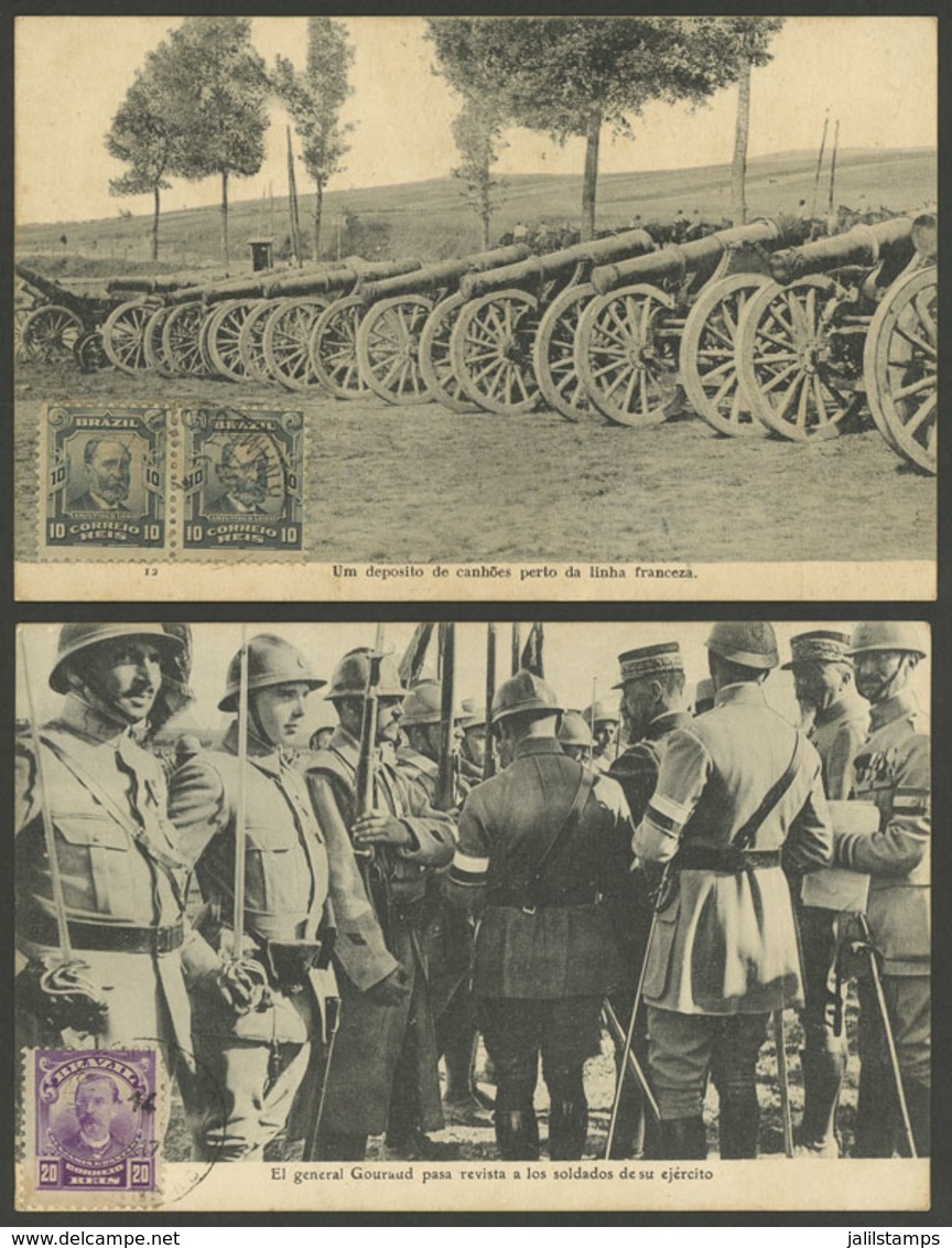 FRANCE: WORLD WAR I: 2 Cards With View Of Gral. Gouraud And Cannons, Used In Brazil In 1917 - Autres & Non Classés