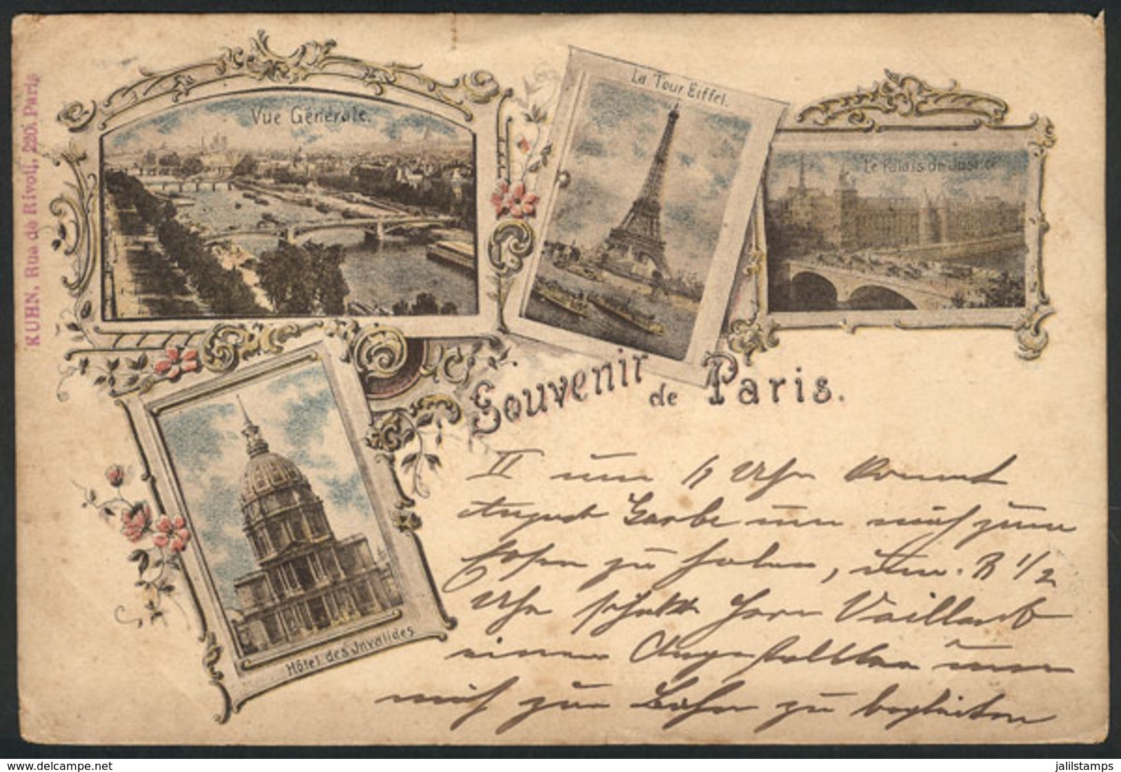 FRANCE: PARIS: Handsome Views Of The City, Eiffel Tower Etc., Litho PC Sent To Germany On 30/DE/1897, Small Tear At Top, - Autres & Non Classés