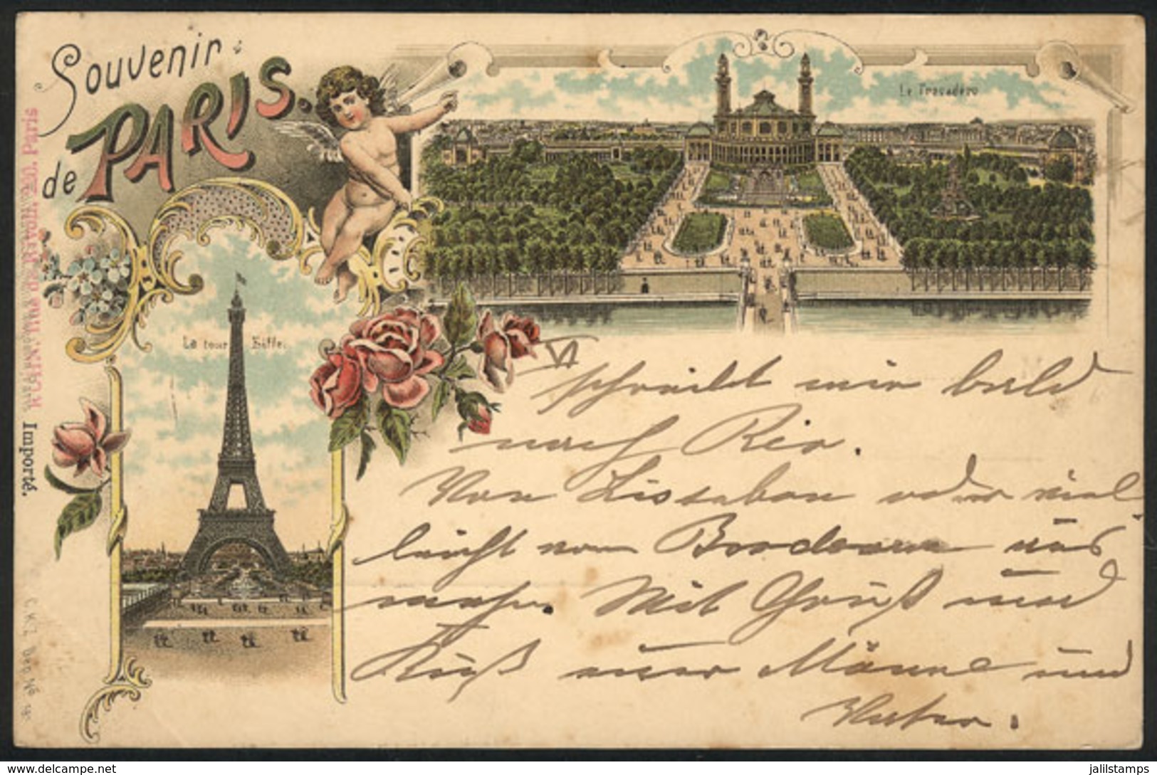 FRANCE: PARIS: Eiffel Tower & Trocadero, Ed. Seughol & Magdelin, Litho PC Sent To Germany On 30/DE/1897, Fine Quality! - Autres & Non Classés