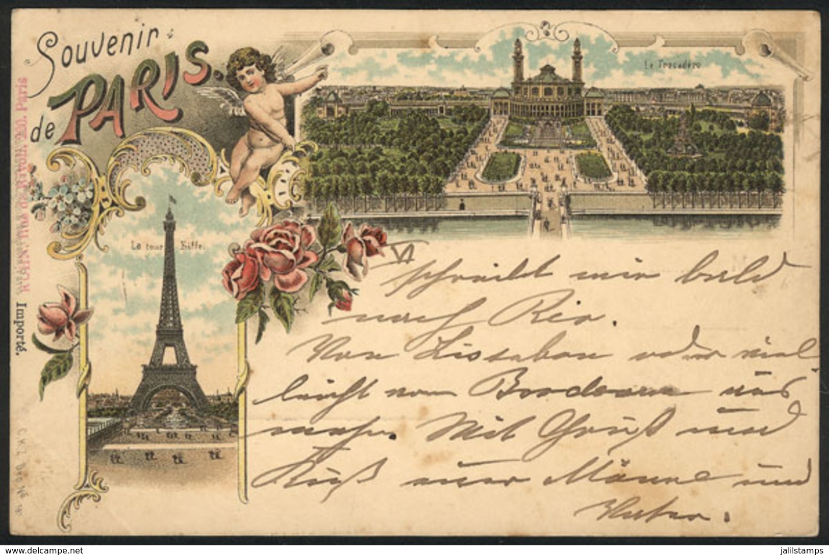 FRANCE: PARIS: Eiffel Tower & Trocadero, Ed. Seughol & Magdelin, Litho PC Sent To Germany On 30/DE/1897, Fine Quality! - Altri & Non Classificati