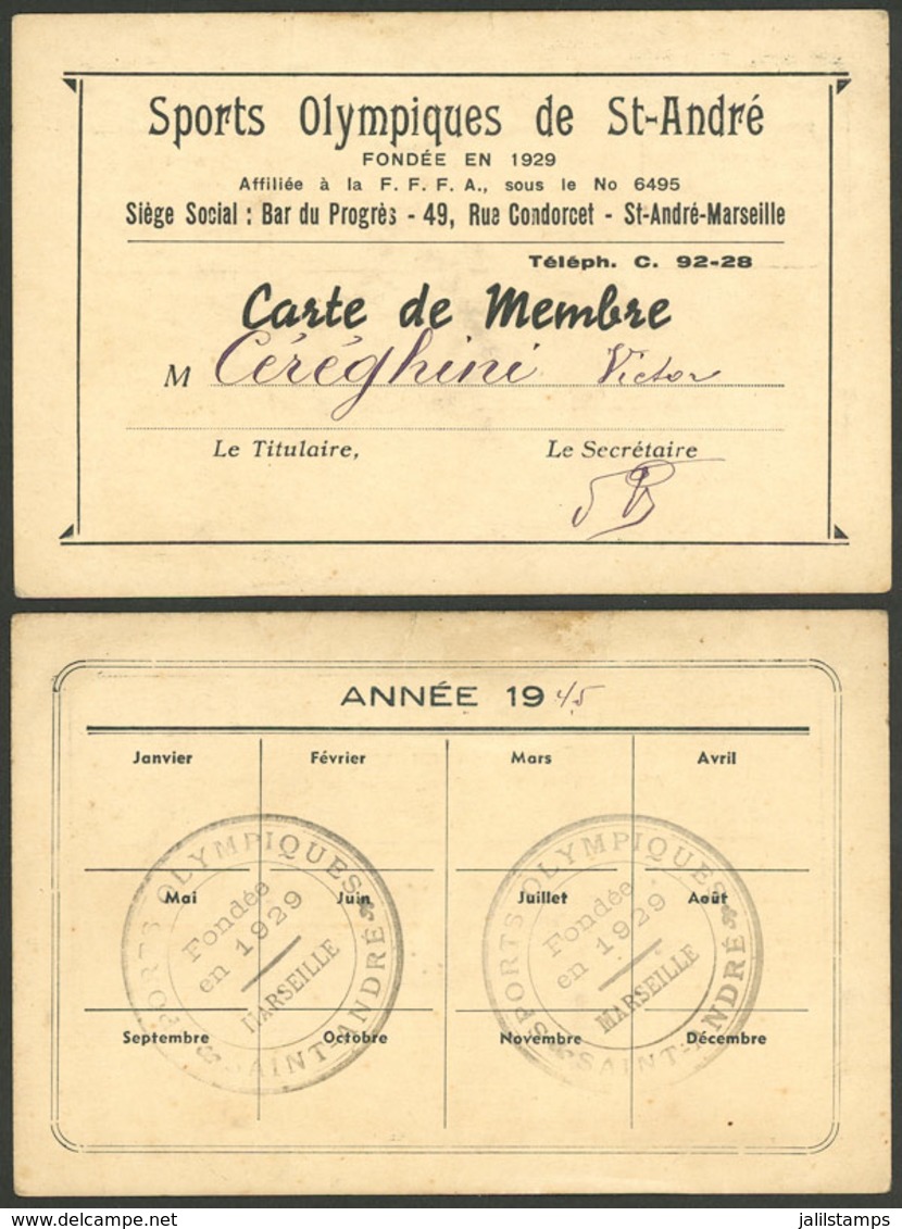 FRANCE: Membership Card Of "Sports Olympiques De St. André" Club, Year 1945, VF Quality!" - Autres & Non Classés
