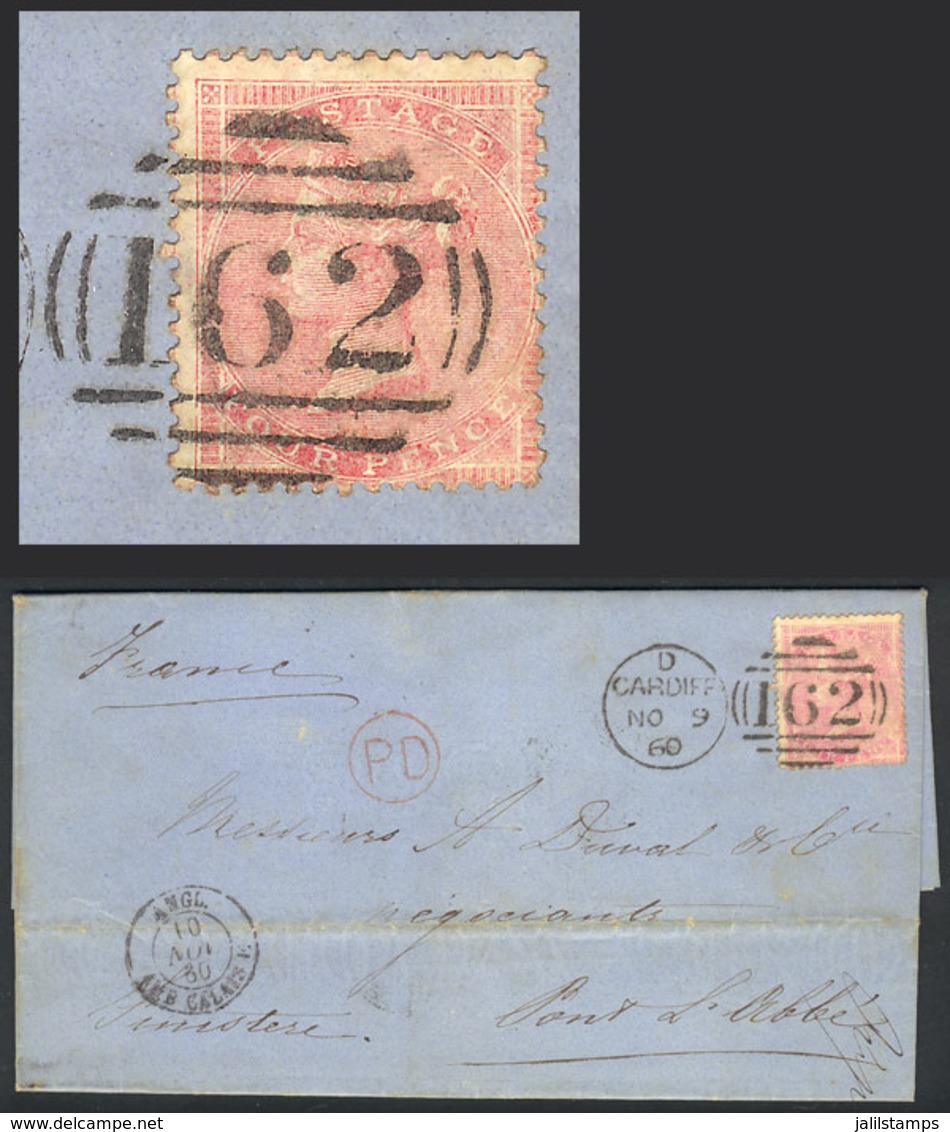 GREAT BRITAIN: Entire Letter Sent From Cardiff To Pont L'Abbé (France) On 9/NO/1860, Franked With 4p. Of 1857 (Sc.26), V - ...-1840 Voorlopers