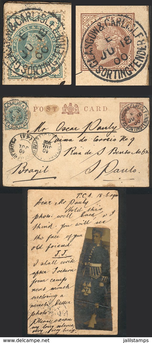 GREAT BRITAIN: ½p. Postal Card Uprated With A ½p. Stamp With Commercial PERFIN, Cancelled "GLASGOW & CARLISLE - SORTING  - ...-1840 Préphilatélie
