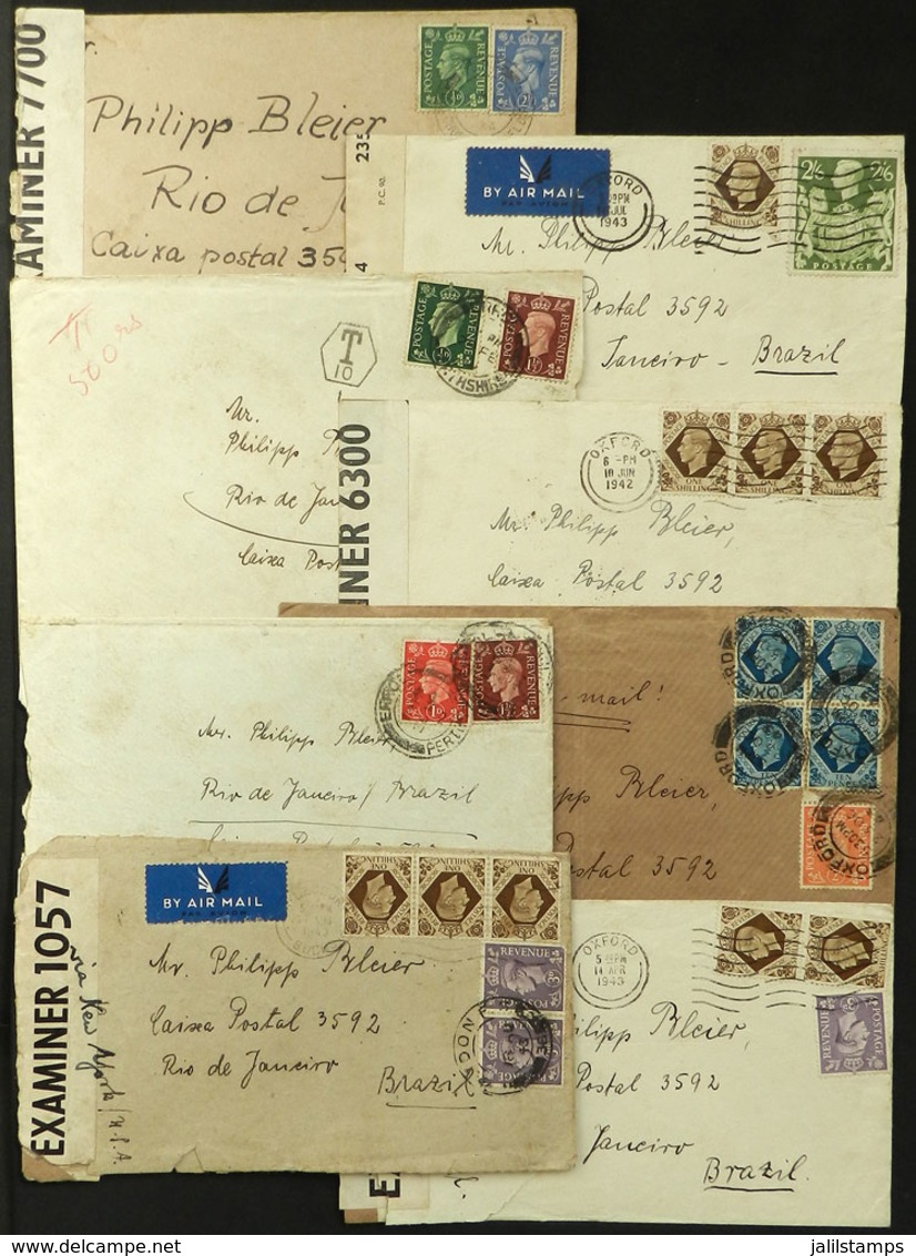 GREAT BRITAIN: 8 Covers Sent To Brazil Between 1940 And 1943, With Some Interesting Postages, One Postmarked "CZECHOSLOV - ...-1840 Préphilatélie