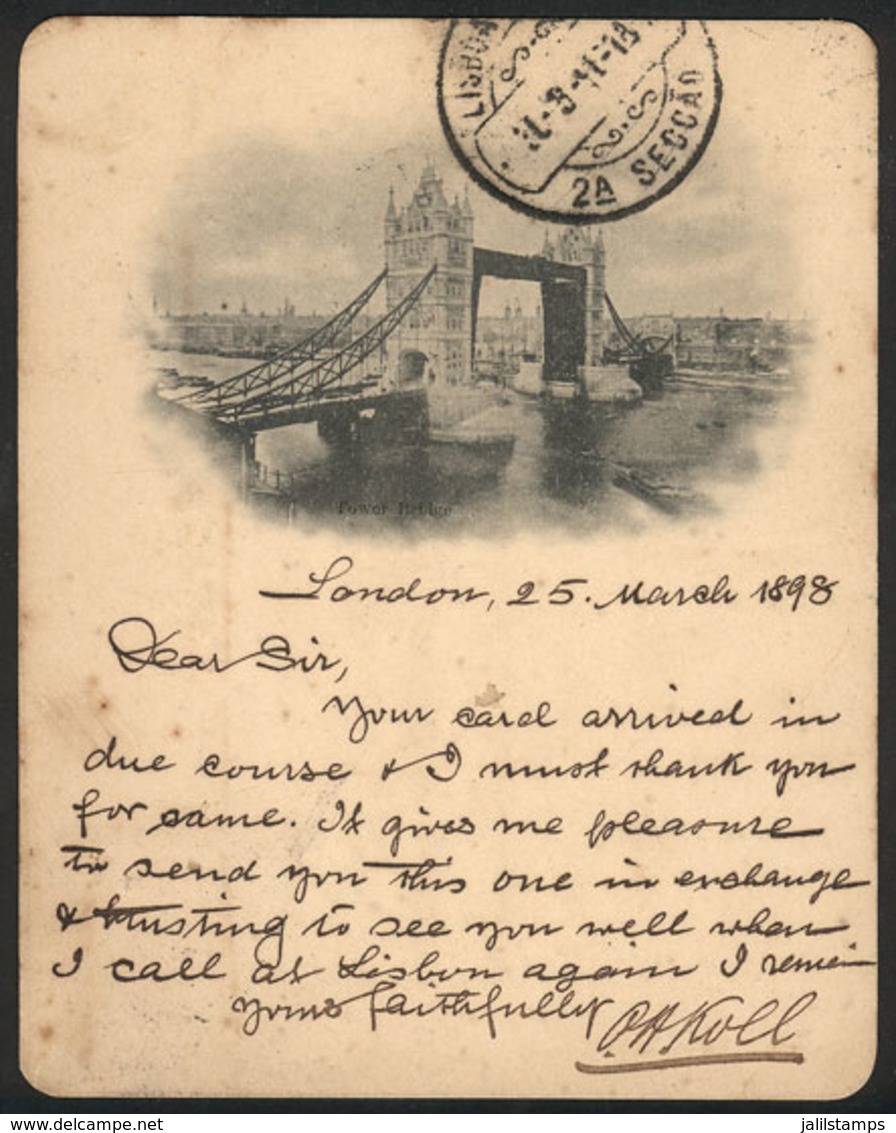 GREAT BRITAIN: LONDON: Tower Bridge, Small-sized PC! Sent To Portugal On 25/MAR/1898, VF Quality! - Sonstige & Ohne Zuordnung
