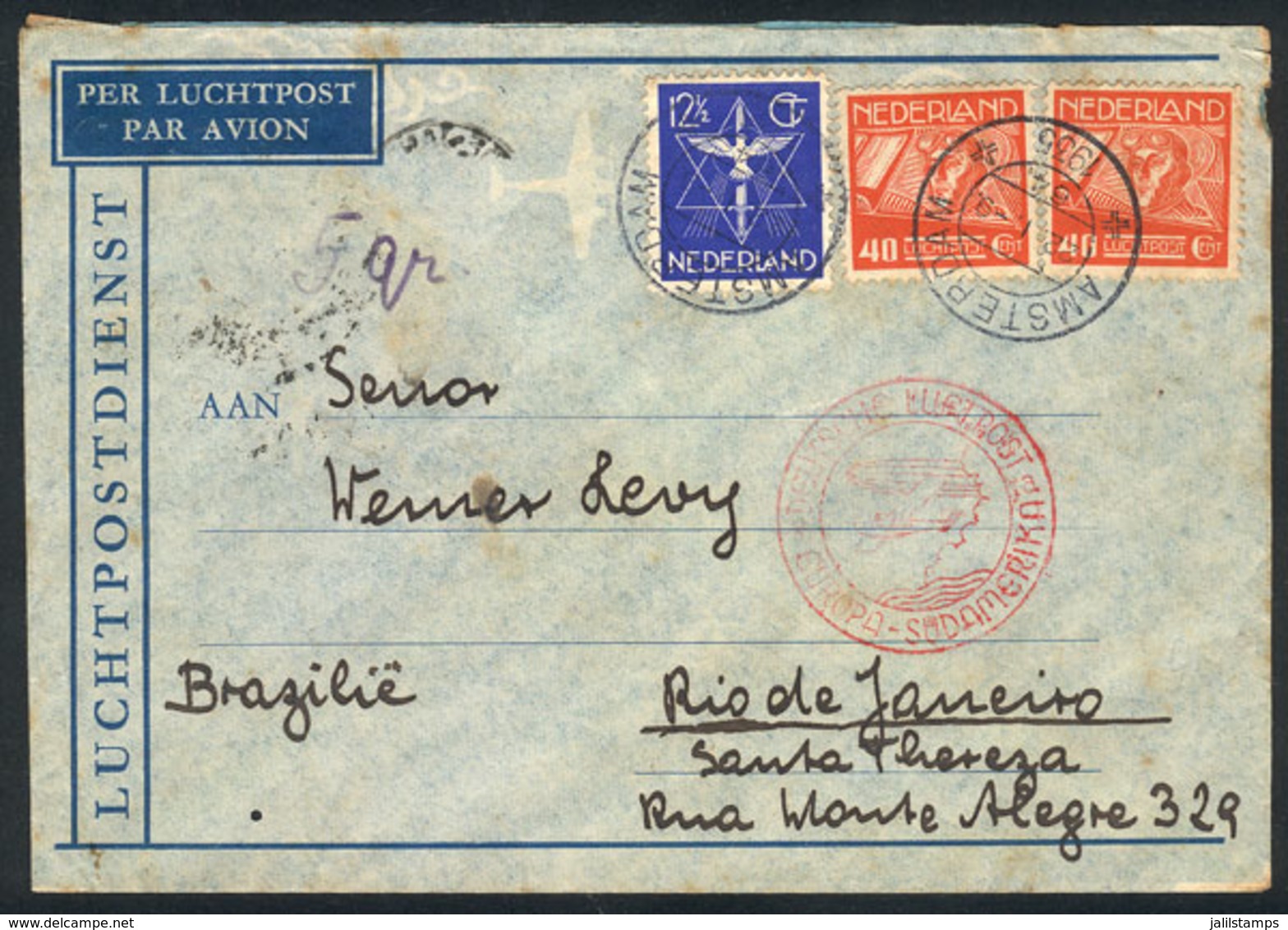 NETHERLANDS: 22/JA/1935 Amsterdam - Rio De Janeiro: Airmail Cover Sent By DLH (Germany), Minor Faults, Interesting! - Marcophilie